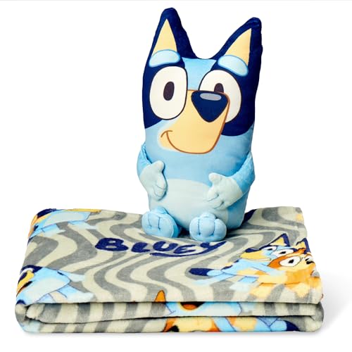 Bluey Throw & Plush Hugger Set, 50'x60' Silk Touch Blanket with 3D Character Pillow – Soft, Cozy Blanket for Kids and Toddlers