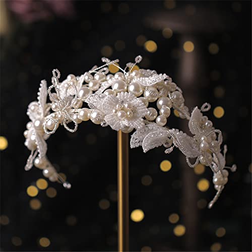 BREWIX Frauen Silber Farbe Perle Kristall Haarband Tiara Stirnbänder Braut Haarschmuck Hochzeit Blume Haar Reben Haarbänder