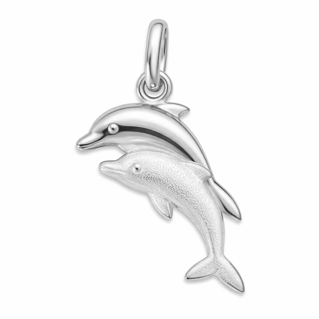 CLEVER SCHMUCK -SET Silberanhänger Delfinpaar, matt und glänzend kombiniert und Ankerkette 40 cm, beide aus 925er Silber, Sterling-Silber Kunststoff