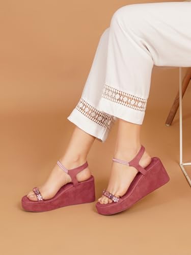 Image of TRYME Embellished Platform Sandals for Women | Soft Wedge Slippers for Wedding, Ethnic & Casual Styling