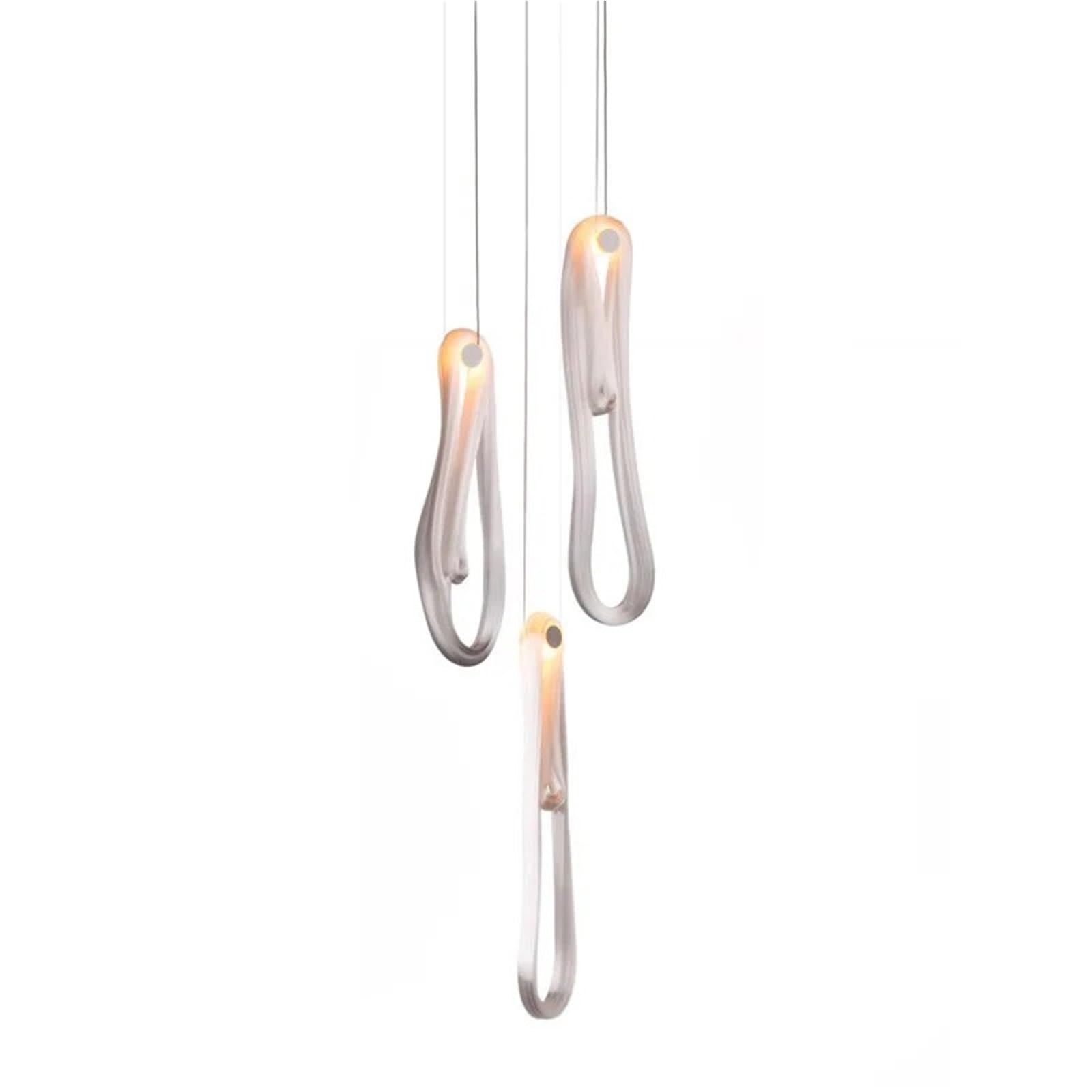 WAQIDCXBOA Nordic LED Glass Ceiling Chandelier Ribbon Lampshade Suitable for Living Rooms and Stairwells Metallic Dimmable