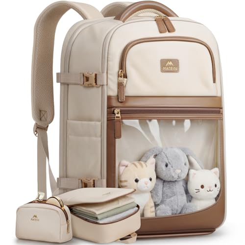 MATEIN HER Aesthetic Travel Backpack with Personalized Display Pocket, TSA Friendly Carry on Personal Item Bag Fits 17" Laptop & 40oz Tumbler, Water Resistant Weekender Backpack with 2 Packing Cubes