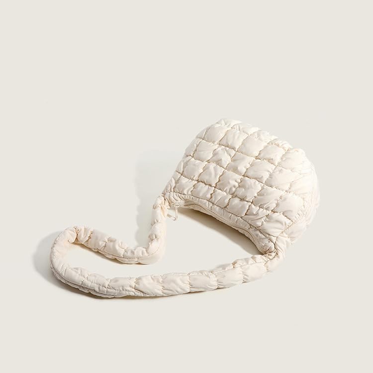 Image of Puffer Underarm Handbag For Women, Small Cute Designer Hobo Bag, Quilted Padding Bags, Soft Nylon Puffy Purse