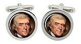 boutons de manchette thomas sabo Célèbres Visages Motif Gift Shop Président Thomas Jefferson Boutons Manchette en Chrome Boîte