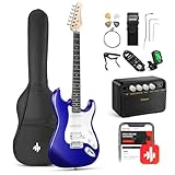 Donner 39-Inch Electric Guitar Kit - Purple Sapphire Blue HSS Pickup, Amplifier, Lessons, Bag, Tuner, Capo, Strap, Cable, Picks
