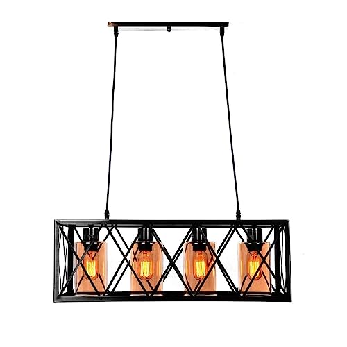 Harold Electricals Black Vincent Dining Hanging Light | 4 Light Farmhouse Chandelier |Industrial Rectangular Cage Pendant Lighting Over Kitchen Island or Dining Table -50Cm Adjustable Chain
