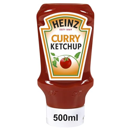 Image of Heinz Curry Ketchup • International Taste Tangy Spiced Gourmet Ketchup for Fries, Sausages, Burgers & Snacks • Thick Curry Flavoured Tomato Condiment • Restaurant Style Dip & Cooking Sauce, 20.11 oz ℮ 570 g