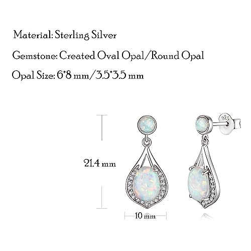 FANCIME Created Opal Earrings Sterling Silver Teardrop Stud Earrings with 2 White Fire Opal Stones October Birthstone Earrings Fine Jewelry for Women3