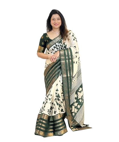 Image of Yashika Women's Floral Printed White Dola Silk Jacquard Saree With Unstitched Blouse Material For Women (AZ-YS-OG-GYANI)