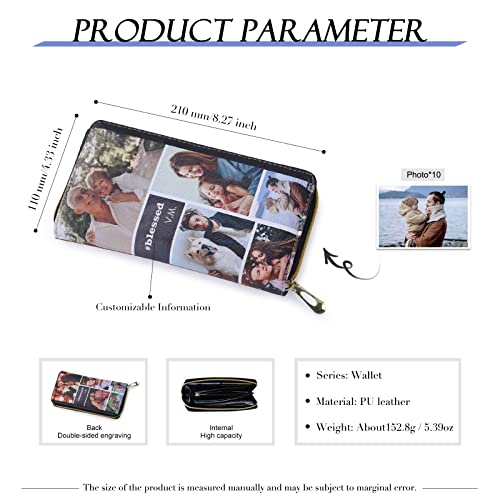 Personalized Leather Wallets for Women Custom Photo Wallet Holder Zipper Engraved Wallets Credit Card Clutch Wallet Valentine's Day Mother'S Day Gifts for Mom Her (Style 2)2