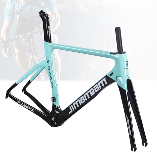 KLWEKJSD Carbon Fiber Road Bikes Frameset for 700C Wheels Disc Brake Thru Axle 12x142mm Breaking Wind Racing Frame 46cm/48cm/50cm/52cm/54cm Internal Routing (Color : Black-Blue, Size : 52cm)