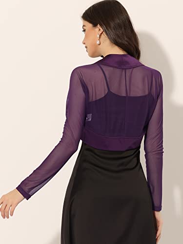 Image of Allegra K Women's Satin Shrug Wedding Open Front Mesh Evening Formal Bolero