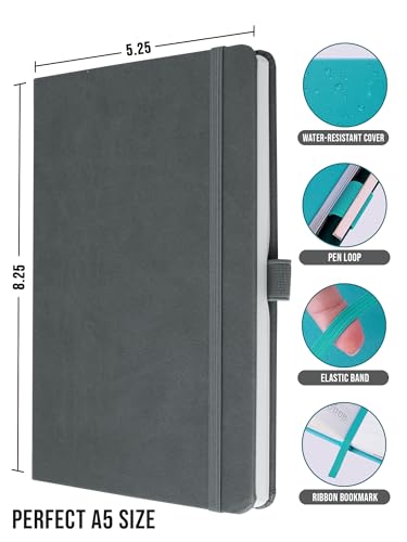 Image of Doodle Pack of 2 A5 Executive Hard Bound PU leather Notebook Diary for Men Women | Corporate Diary with Elastic Band, Ribbon Bookmark & Pen Loop | 160 pages | 80 gsm | For Office and Personal use - Grey