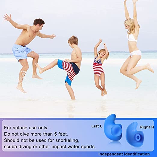 Image of Silicone Earplugs for Swimming Bathing and Sleeping, Professional Noise Reduction Reusable Silicone Swim Earplugs for Adult Swimmers Children Diving (Pack of 2) (Blue)