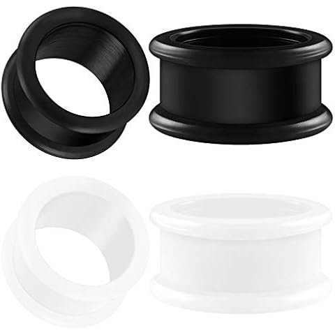 BIG GAUGES 2 Pairs Silicone 3 4 Inch 20mm Black White Double Flared Saddle Piercing Jewelry Ear flesh Tunnel Stretcher Lobe Plugs BG2896 Cover