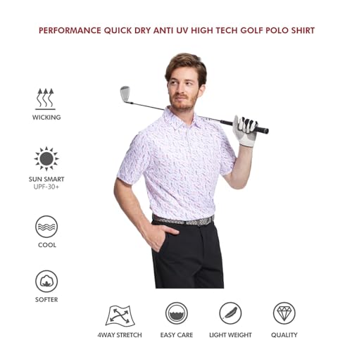 Image of Golf Shirts for Men Dry Fit Short Sleeve Print Performance Moisture Wicking Polo Shirt
