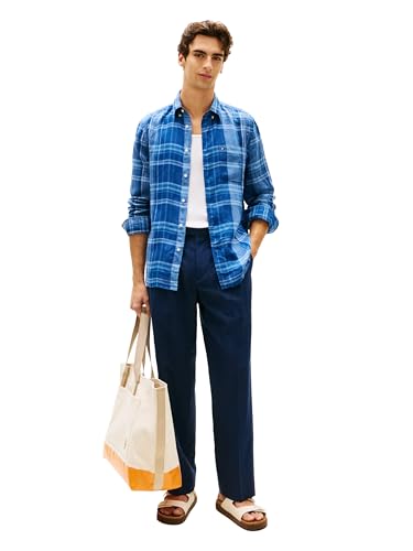 Image of Tommy Hilfiger Men's Long Sleeve Casual Linen Button Down Shirts in Regular Fit