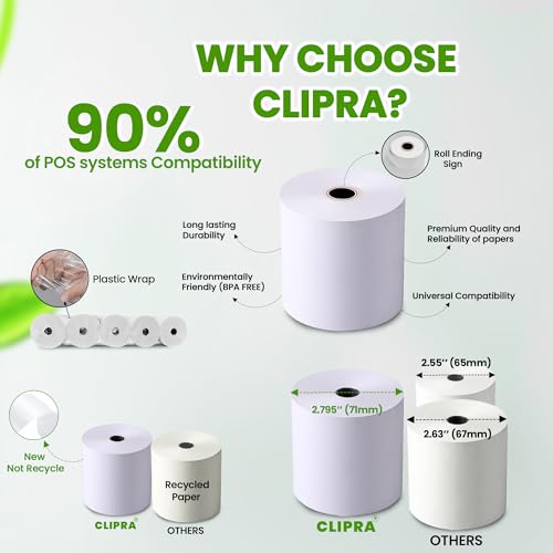 Image of 3 1 /8 x 230 Thermal Paper Receipt Rolls (10 PACK) [USA Based Brand] 55 GSM - Compatible with All POS Systems, Cash Registers - BPA Free, Premium Quality Receipt Paper Rolls