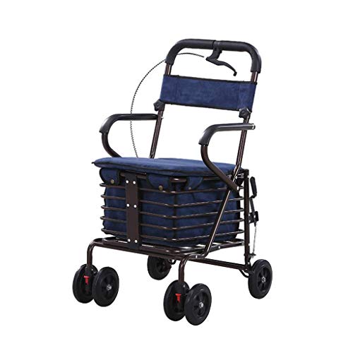 Déambulateur pliable à 4 roues en acier avec siège rembourré et panier de transport réglable