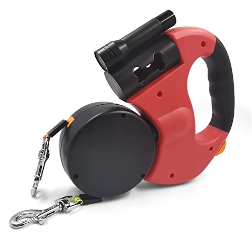 TIYGHI Doppelköpfige automatische ausziehbare Hundeleine, flexibles Zugseil für Hunde, Doppelköpfige Hundeleine für Spaziergänge mit zwei Hunden, Rot Cover