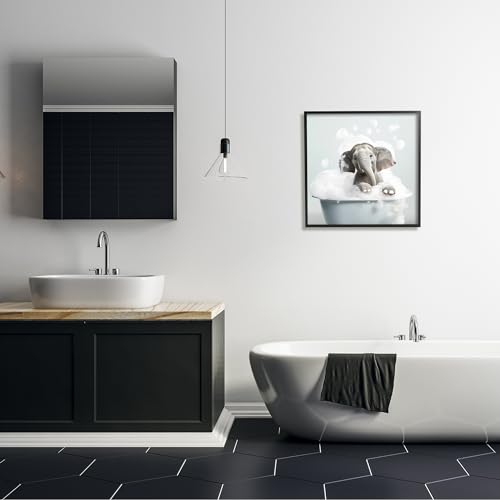 Image of 'Elephant Bubble Bath'| Framed Giclee Art | Stupell Industries | Black, 24 x 24 Inches, Easy to Hang and Sturdy, Made in USA, by Lazar Studio