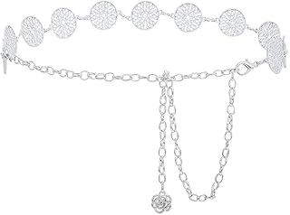 حزام سلسلة بوهيمي للنساء من فاشون مانيا للفساتين والجينز - سلسلة خصر بنمط رعاة البقر الغربي، مدببة معدنية قابلة للتعديل