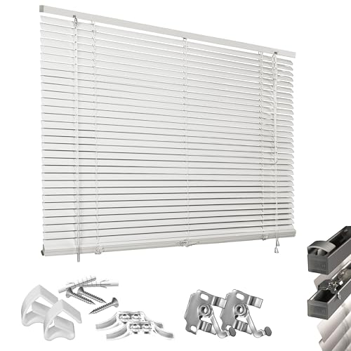HUGG Klemmfix-Jalousien Fenster ohne Bohren, mit Klemmclips, Wand- und Deckenmontage, 130 x 160 cm, Stein