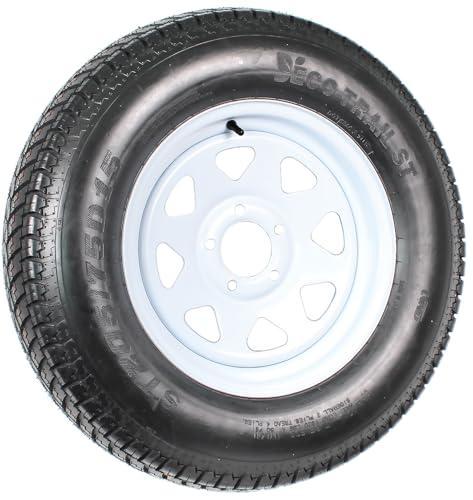 eCustomrim Trailer Tire Rim Assembly ST205/75D15 F78-15 Load Range C 15 Inch Tire on 15 Inch Rim 5 Lug 4.5 Trailer Wheel with White Wheel 2-Year Warranty