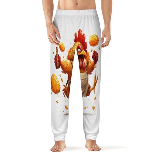 Kung Fu Cock Rooster with Beer Pajama Pants Men Pj Bottoms Sleepwear Lounge Pant
