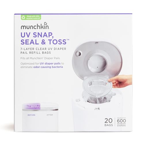 Image of Munchkin® UV Snap, Seal & Toss™ Diaper Pail Refill Bags, Holds up to 600 Newborn Diapers, 20 Pack