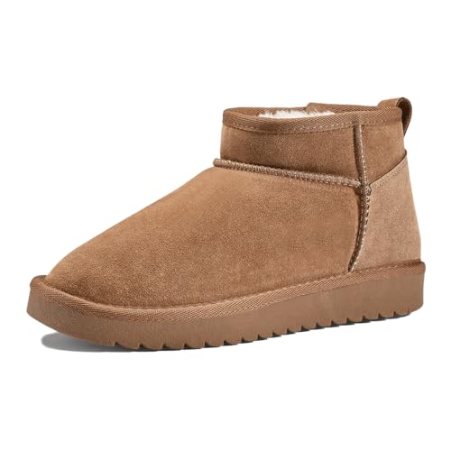 CLOUSPO Scarpe invernali da donna foderate con plateau stivali da neve, caldi, comodi, invernali, da neve, marrone, 37 EU