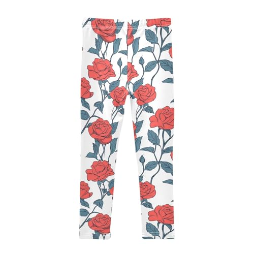 KLL Floral Pattern Red Roses Toddler Girl Athletic Leggings Stretch High Waisted Lounge Pants Sports2