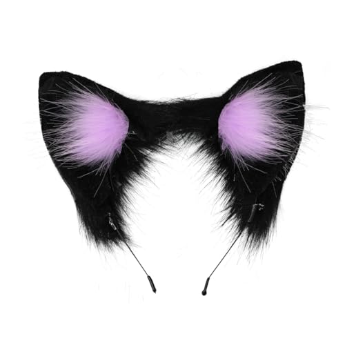 Women Cat Ears Hairband Simulation Animal Ears Cute Cat Cos Headband (Purple)