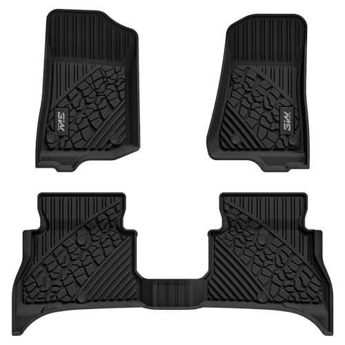 Image of 3W Floor Mats Fit for Jeep Wrangler 4XE 2021-2025 2026 Hybrid 4 Door (Non JL or JK), Black All-Weather TPE Floor Liner for 1st and 2nd Row Full Set Car Mats, Grey Logo