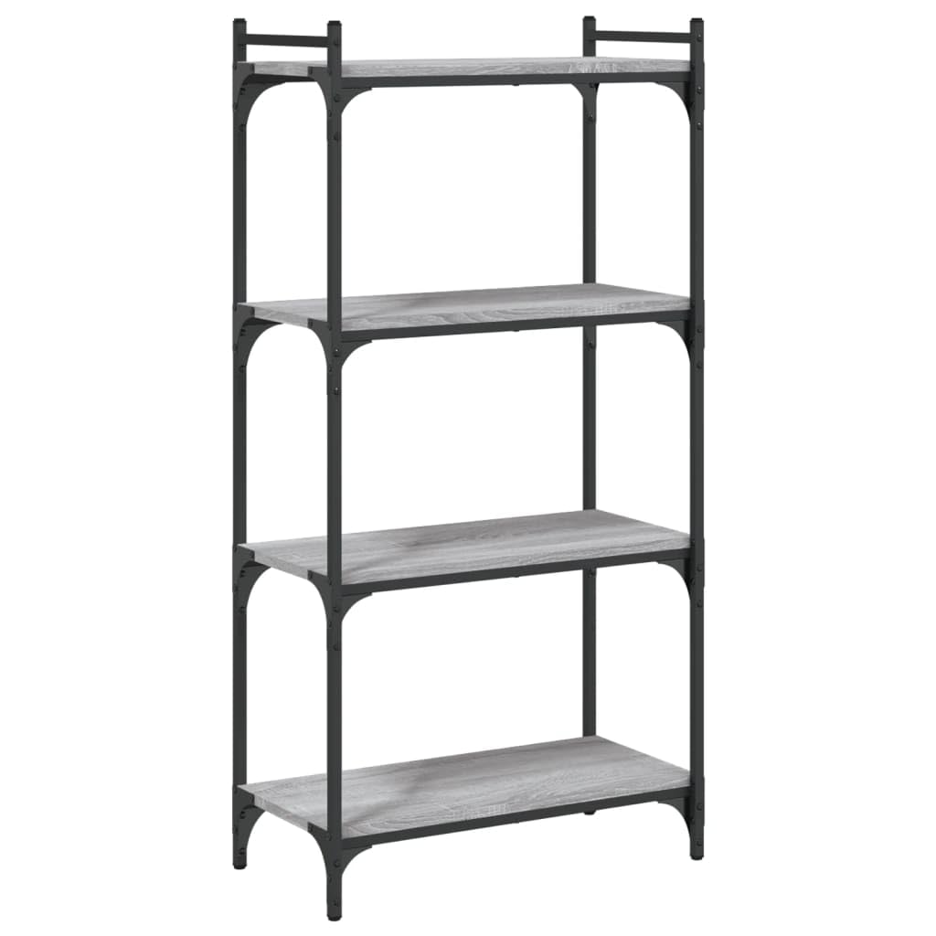 Homgoday Regał na książki, 4 półki, stojący, biurowy, magazynowy, do przechowywania, regulowane nogi, do salonu, gabinetu, biura, szary, Sonoma, 60 x 30 x 120 cm, materiał drewnopochodny