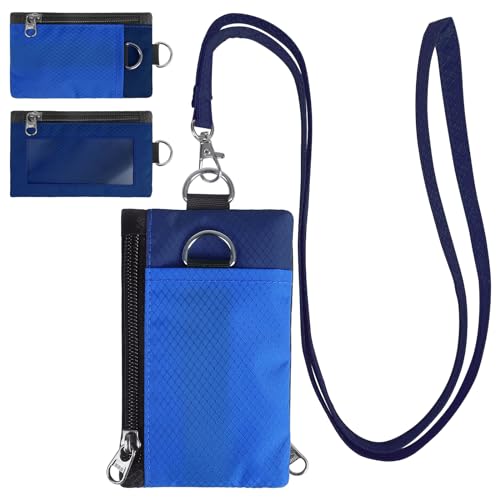 TATAANTY RFID Blocking Wallet, Minimalist Wallet for Men, Small Wallet for Women with Lanyard Keychain, ID Holder Zipper for Cards, Coins, Travel, Water-resistant, Blue Navy