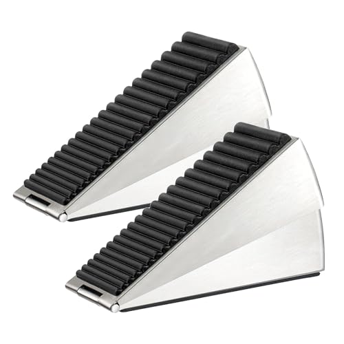 Flora GUADR Adjustable Spring Loaded Large Door Stopper - Heavy Duty Tall Door Stop Wedge for Bottom of Door, 3 Inch Doorstop Stainless Steels and Rubber Made Suits Any Heavy Door (2 Pack)