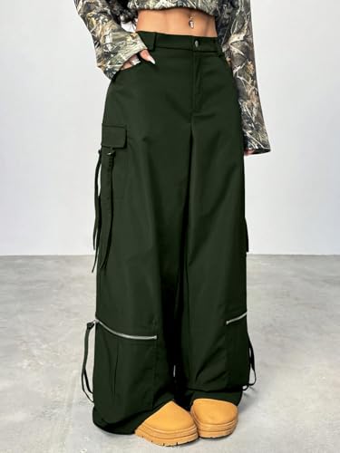 Image of GRECIILOOKS Cargo Pants for Woman | Trousers for Womans |High Waist Cotton Trouser Flared Parachute Pants with Side Pockets |Womens Cargo Pant | Elegant for College & Events (Available in Plus Size)