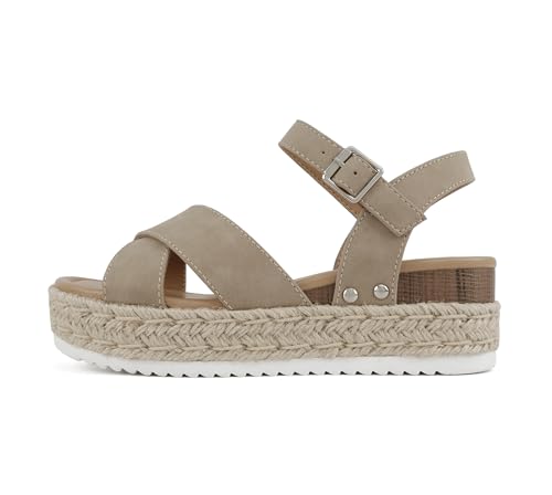 Image of Soda inchFIRELY inch ~ Women Round Toe Crisscross Band Platform Espadrille Wedge Sandal with Adjustable Ankle Strap