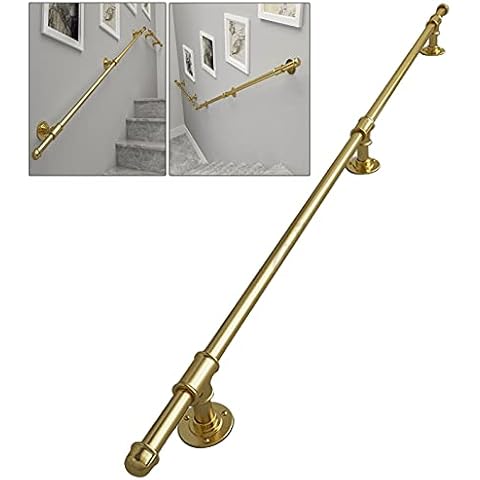 WL-ZZZ Outdoor Grab Rail, Stairs Staircase Handrail Banister Rail Support Kit, 1m 1.5m 2m 2.5m 3m Stairway Railing External Outside Wall Mount, Gold (Size : 7ft/210cm) Cover