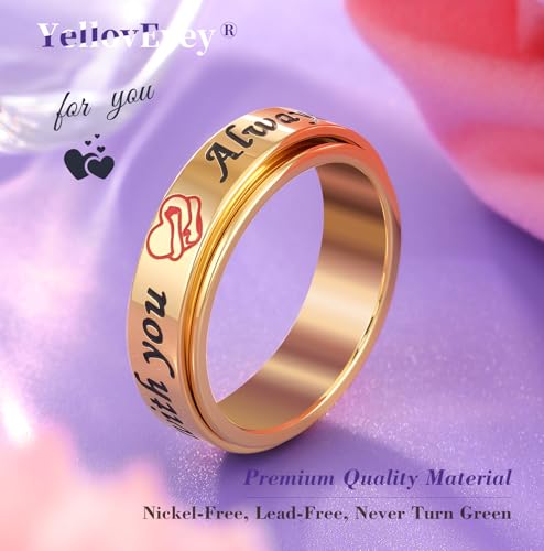 YellovEvey Fidget Spinner Ring for Women - 18K Gold Plated Stainless Steel Hug Ring with Always with You Message - Anniversary Engagement Gift, Gold, Size 8 — view 5