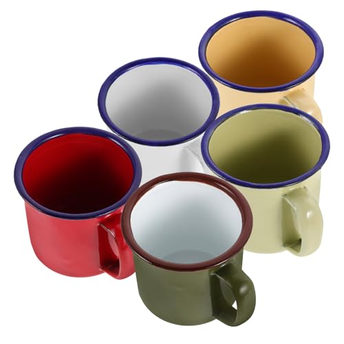 GARVALON Juego de 5 Tazas de Esmalte Vintage Retro de 100 Ml Colores Militar y Tazas de y Té Esmaltadas para Camping Picnic y Uso Doméstico