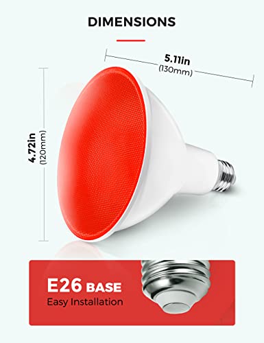Image of L LOHAS LED PAR38 Red Flood Light Bulbs, Christmas Bright Red LED Flood Light Outdoor 120W Equivalent, 18 Watt Colored Porch Light Bulb, E26 Base for Home Holiday Lighting Party Decoration, 2 Pack