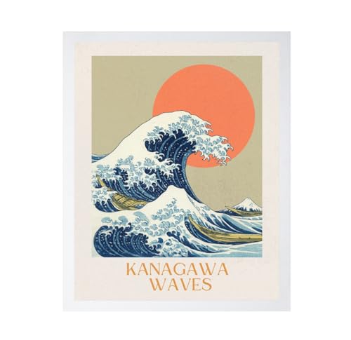 ALPINE INK CO. Coastal Wave Poster with Frame - Abstract Ocean Water Artwork - Blue Wave Design with Sun Style Background - Living Room Bedroom Wall Decor - 11x14 White Framed Print