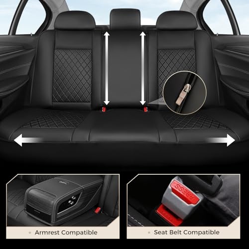 Image of Coverado Car Seat Covers Full Set, Automotive Leather Seat Covers for Car，Universal Fit Front Back Seat Cover, Non-Slip Waterproof Breathable Car Seat Protector