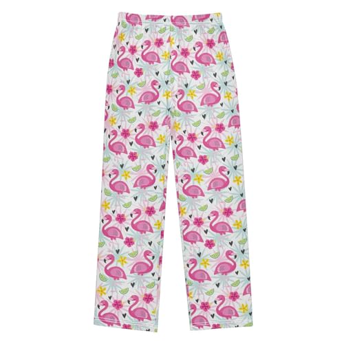 Flamingo Aloha Flowers Boys Long Pants Soft Trousers Elastic Waist Kids Lounge Bottoms with Pockets S-XL