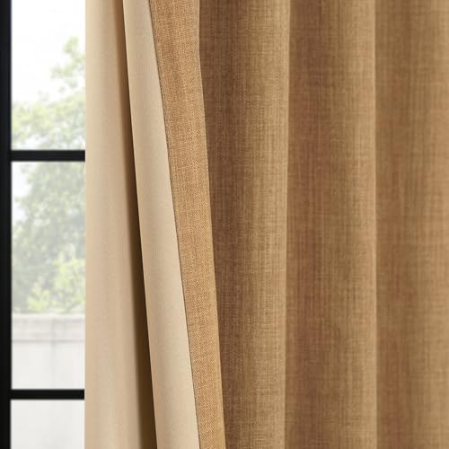 Image of HPD Half Price Drapes - Faux Linen Curtains for Living Room (2 Panels) - 50W X 96L - Textured Room Darkening Curtains for Bedroom 96 Inches Long - Drapes for Home Decor, Butterscotch