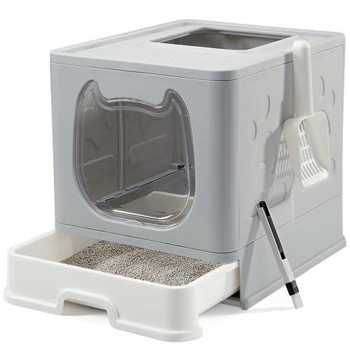 Bandeja De Arena Para Gatos Cerrada Con Tamiz Y Pala - Grande 40x30x19 Cm, Acero Inoxidable, Fácil De Limpiar