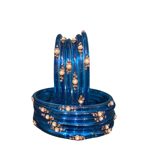 Image of SUNDRAM Women's Premium Fancy Glass Bangles for Women & Girls |with Zircon Gemstone Work & Charm| Traditional Ethnic Bangles Set of 12