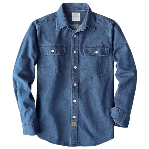 Dubinik® Camisa de Mezclilla Hombre Camisas Manga Larga Hombre Camisa Hombre Casual Algodón Botones Trabajo Camisas